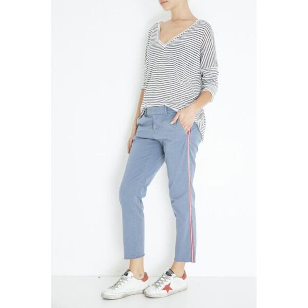 Nili Lotan East Hampton mid rise Pant‎ in Washed Blue + Red stripe size 10